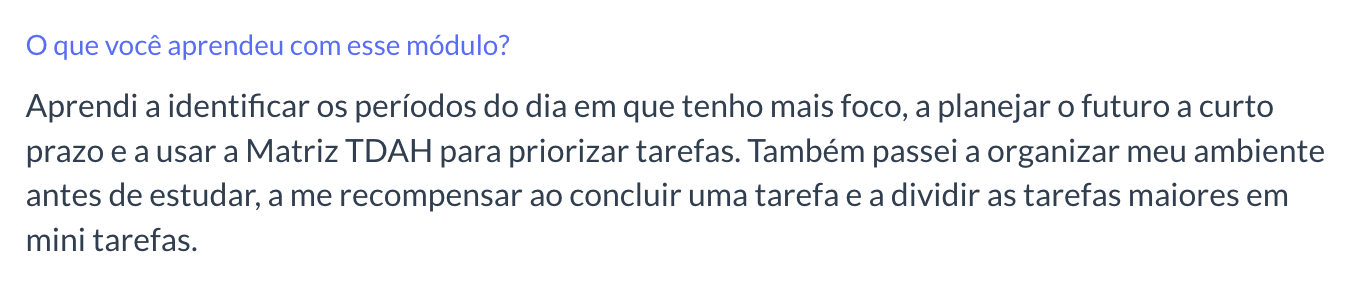Depoimento de aluna
