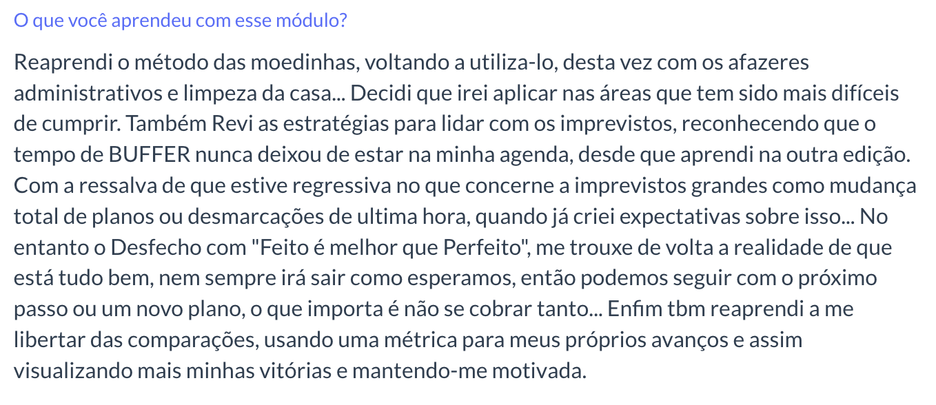 Depoimento de aluna